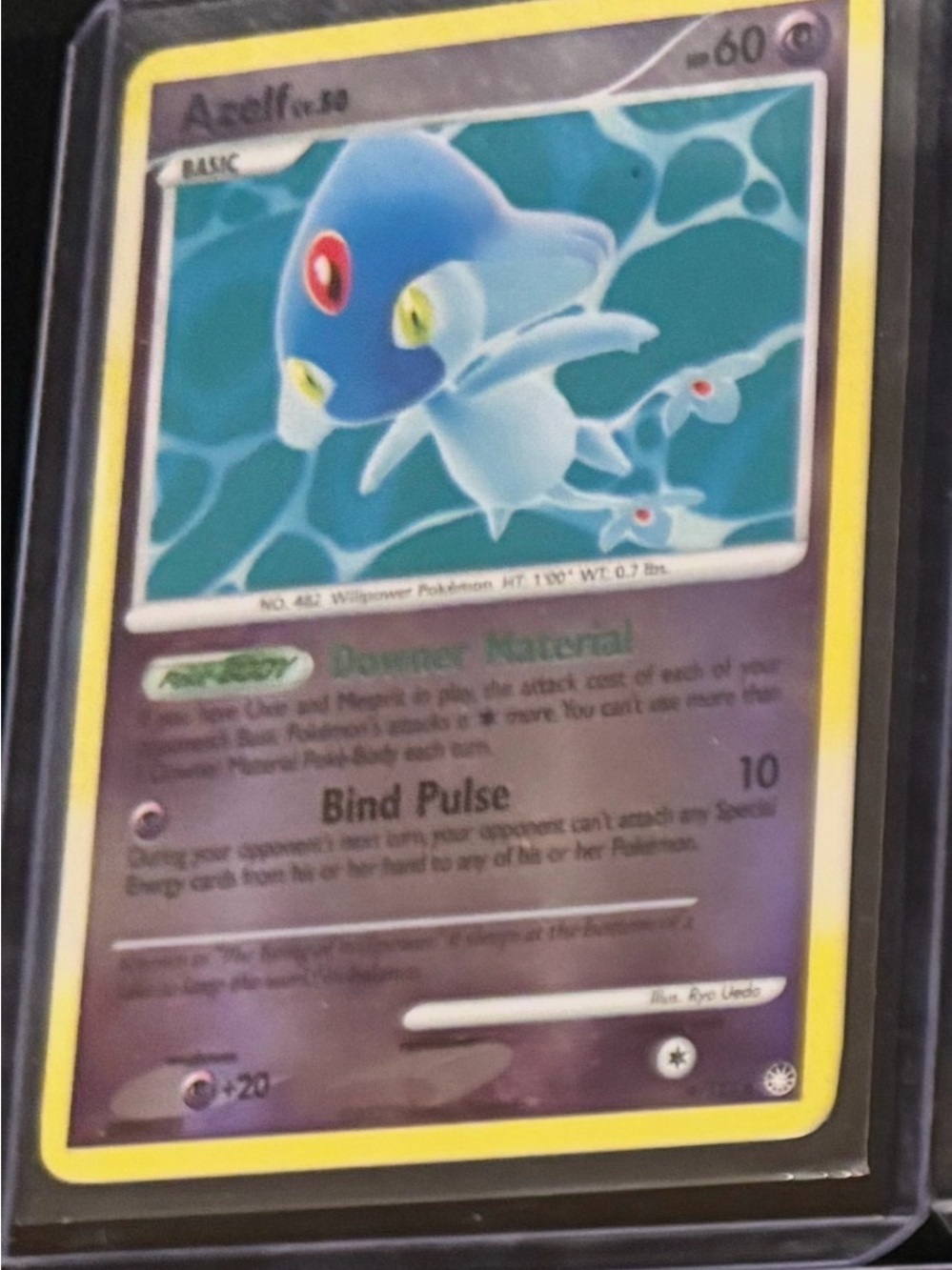 Mysterious treasures Pokemon Azelf Holofoil — Blue, Yellow, Teal. Reverse holo